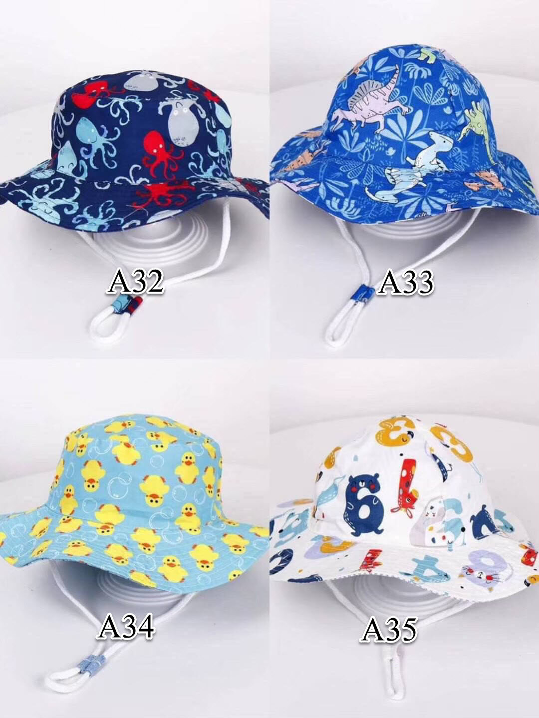 [พร้อมส่ง] รวมลาย หลากลาย หมวก Bucket​ เด็ก หมวกบั​กเก็ต​เด็ก หมวกปีกกว้าง คละลาย คละแบบ มีเชือก มีสายรัดคาง A1-A70