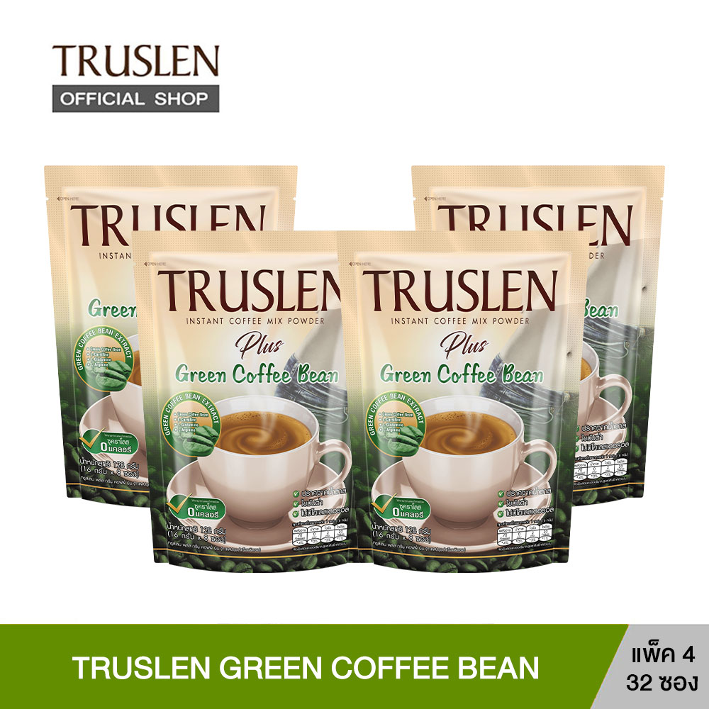 TRUSLEN PLUS GREEN COFFEE BEAN ทรูสเลน พลัส กรีน คอฟฟี่ บีน กาแฟปรุงสำเร็จชนิดผง (แพ็ค 4 ถุง) ราคา 356 บาท*ส่งฟรี