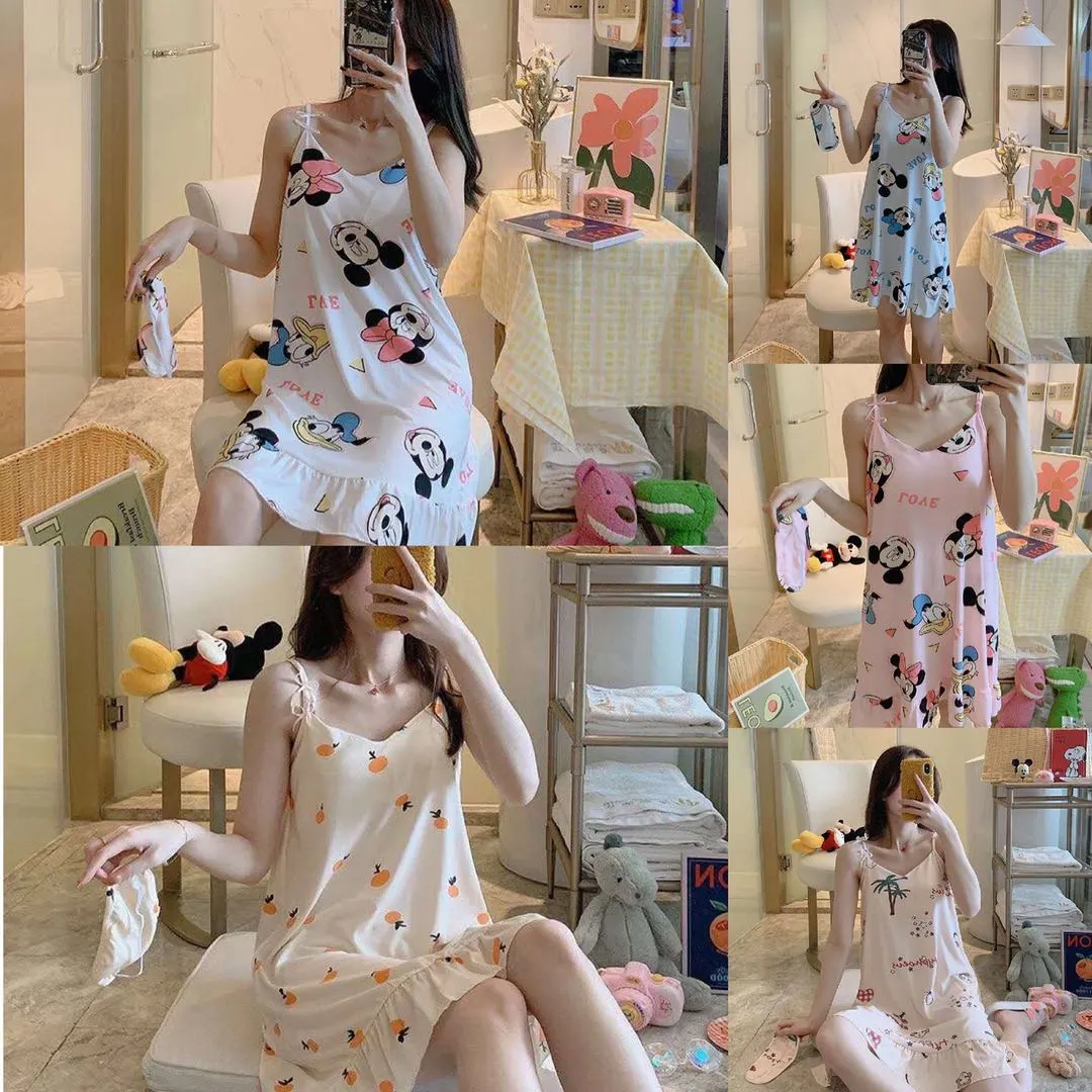 SUNNY SHOP--ชุดนอนผู้หญิง กระโปรงสายเดี่ยว ลายกระตุน มีผ้าปิดตาให้ด้วยค่ะ มีไซส์m--xxl