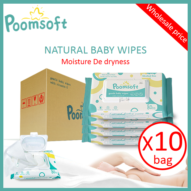 Poomsoft Baby Wipes 10 Packs 800 Pieces Wipes Wet Wipes Wet Wipes, Baby Wipes