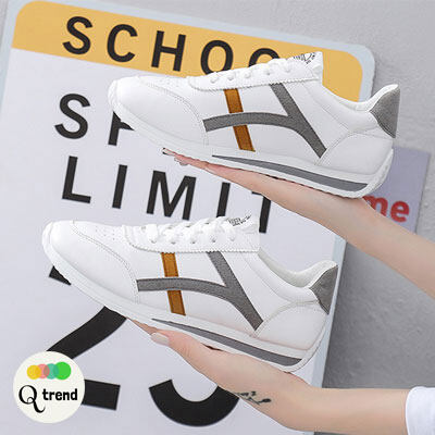Q Trend Sneakers รองเท้าผ้าใบผู้หญิงสีขาว รองเท้าแฟชั่น รองเท้าลำลองส้นเตี้ย รองเท้าผ้าใบสไตล์เกาหลี รองเท้าผ้าใบผู้หญิง 2021 รุ่น J99