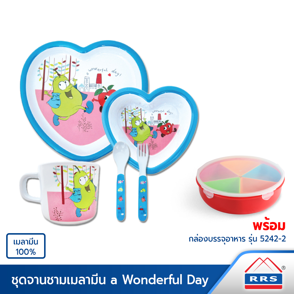 RRS Plate Set - Melamine Bowl a Wonderful day (5 pcs set) Free food container 5242-2 ราคา 439 บาท*ส่งฟรี