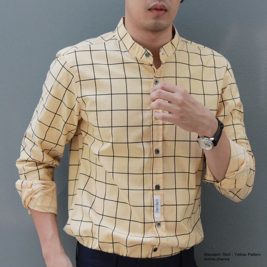 Bonne.Chance - คอจีน ลายตาราง Cotton Oxford