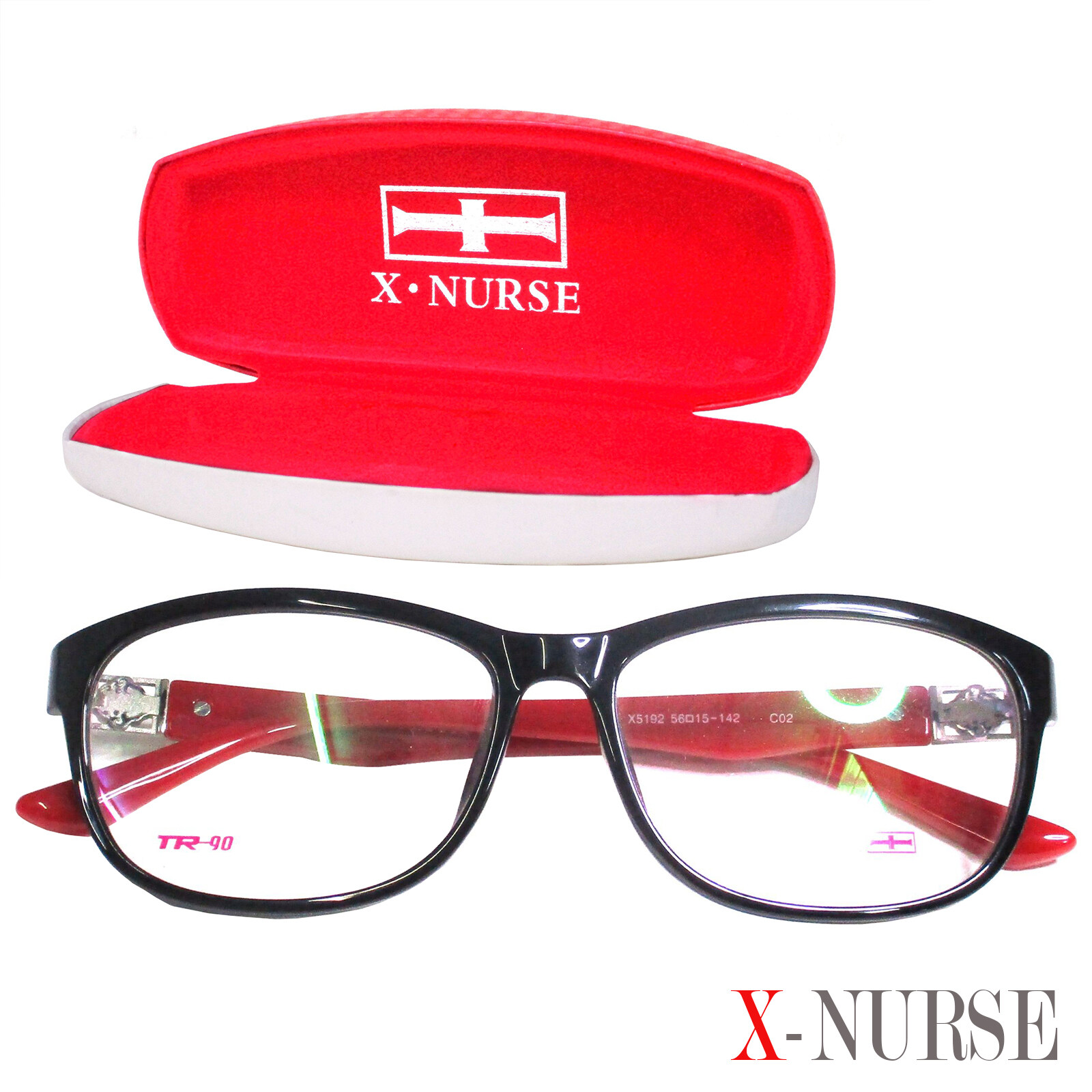 กรอบแว่นตา แว่นตาสำหรับตัดเลนส์ ผู้ชาย ผู้หญิง Fashion รุ่น X-Nurse 5192 C-2 สีดำขาแดง ทรงรี ขาข้อต่อ วัสดุ พลาสติก พีซี เกรด เอ รับตัดเลนส์สายตาเลนส์กันแดดทุกชนิด