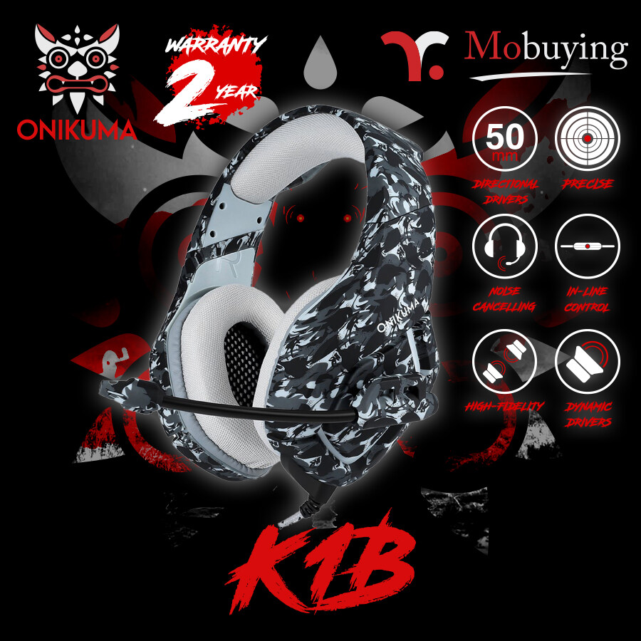 หูฟังเกมมิ่ง ONIKUMA K1B Gaming Headset หูฟัง ขนาดลำโพง 50mm หูฟังเกมมิ่ง ไมโครโฟนตัดเสียงรบกวน พร้อมแสงไฟ LED รองรับการใช้ทุก Platform PC/Mobile/Console หูฟังเกมมิ่ง หูฟังสำหรับเล่นเกม Gaming Headset Stereo Sound