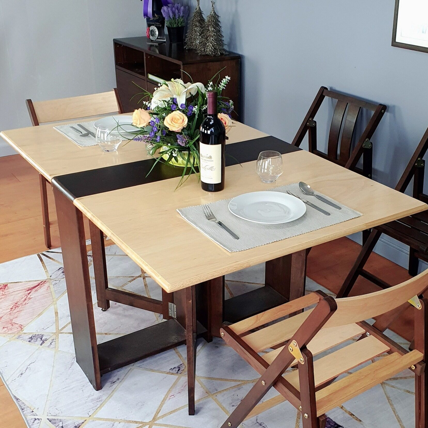 โต๊ะกินข้าว T-1497-D-Evergreen-Furniture-พับเก็บได้  Square Folding Table T-1497-D (เป็นสี2โทน มี2สีในหนึ่งตัว)