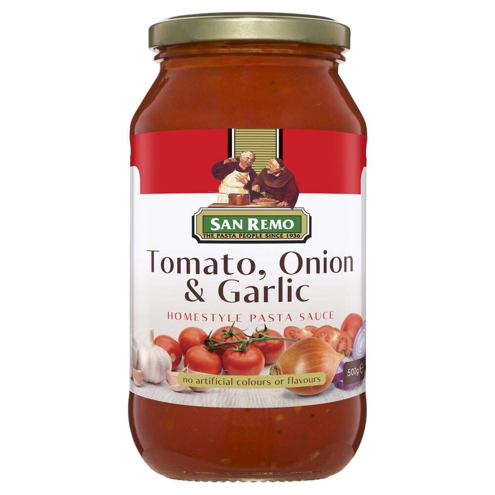 San Remo Tomato, Onion & Garlic Pasta Sauce ซานรีโม่โทเมโท้ ออเนี่ยน แอนด์ กาลิค พาสต้าซอส ขนาด 500 กรัม (0413)