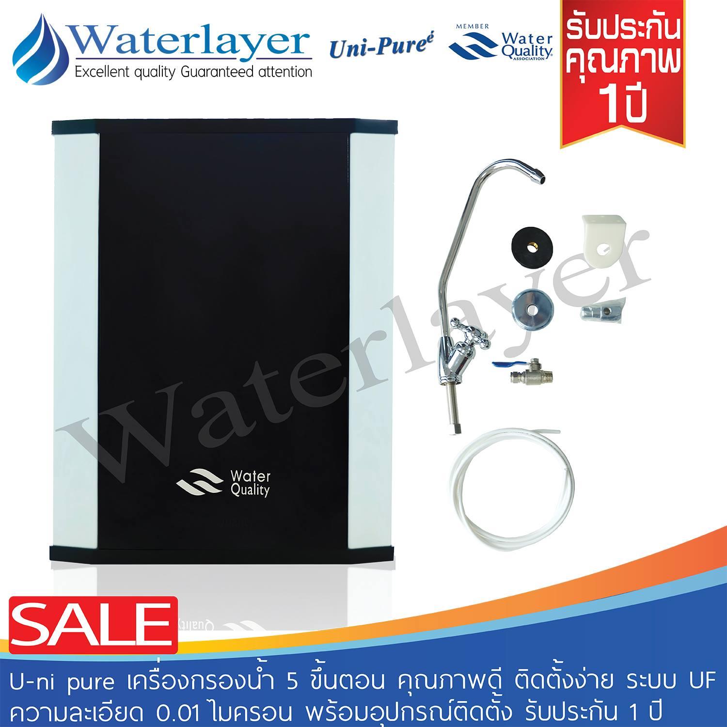 Uni Pureเครื่องกรองน้ำดื่ม 5 ขั้นตอน ระบบ UF ความละเอียด 0.01 ไมครอน รูปทรงสวยงาม สไตล์มินิมอล คุณภาพดี ติดตั้งง่าย อุปกรณ์ครบชุด รับประกัน 1 ปี ราคา 2,155 บาท*ส่งฟรี