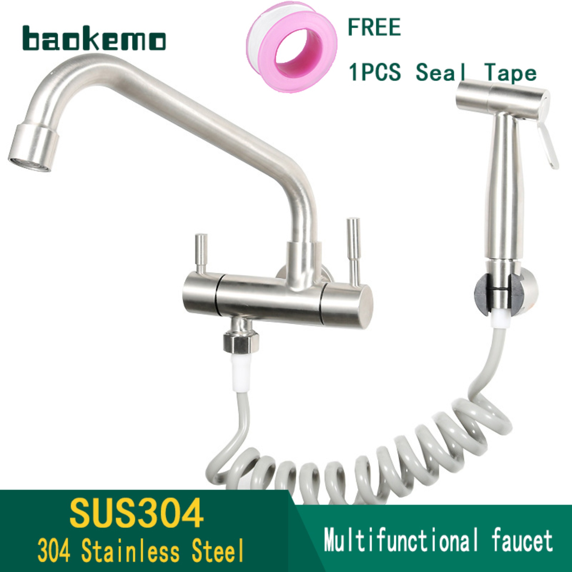304 stainless steel faucet wall-mounted single-cold quick-opening balcony laundry pool kitchen faucet with spray ราคา 482 บาท*ส่งฟรี