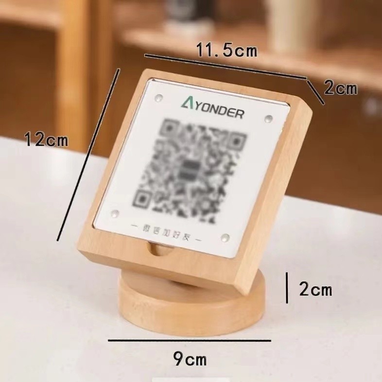 ป้ายแสดงไม้เนื้อแข็งรหัสมิติโต๊ะชำระเงินแคชเชียร์โต๊ะแนวตั้ง QR Code ป้ายตั้งโต๊ะ ป้ายอะคริลิค ฐานไม้