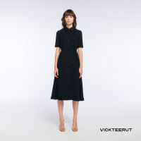 VICKTEERUT (ราคาปกติ 10500-.) Re-Edition Short Sleeve Flare Dress เดรสแขนสั้น กระโปรงบาน ตกแต่งกระดุมหน้า