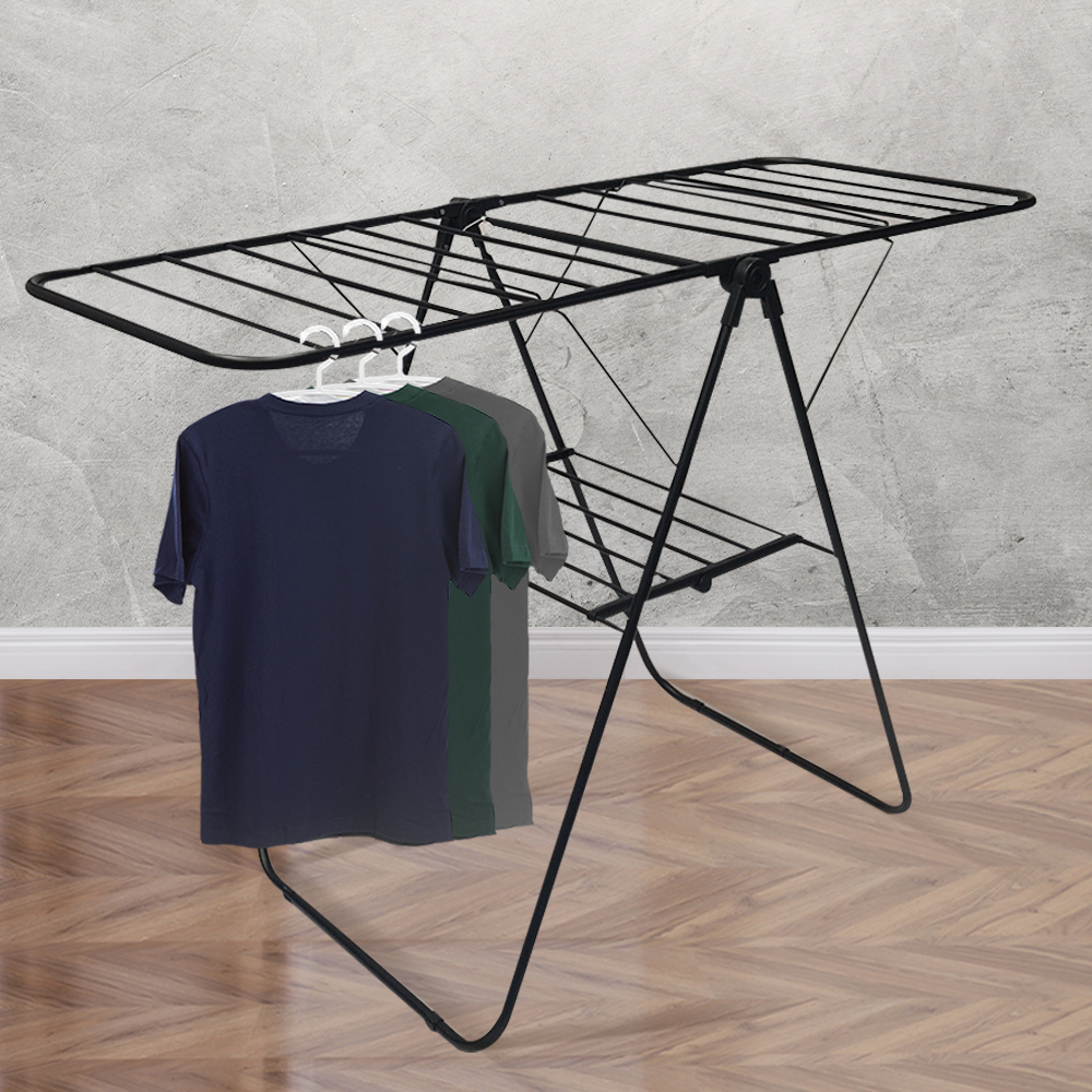 Clothes drying rack, wing shape, foldable clothes drying rack #Ready to send, condo clothes drying rack Model WR1034A-4NB-2.0 black rail ราคา 435 บาท*ส่งฟรี