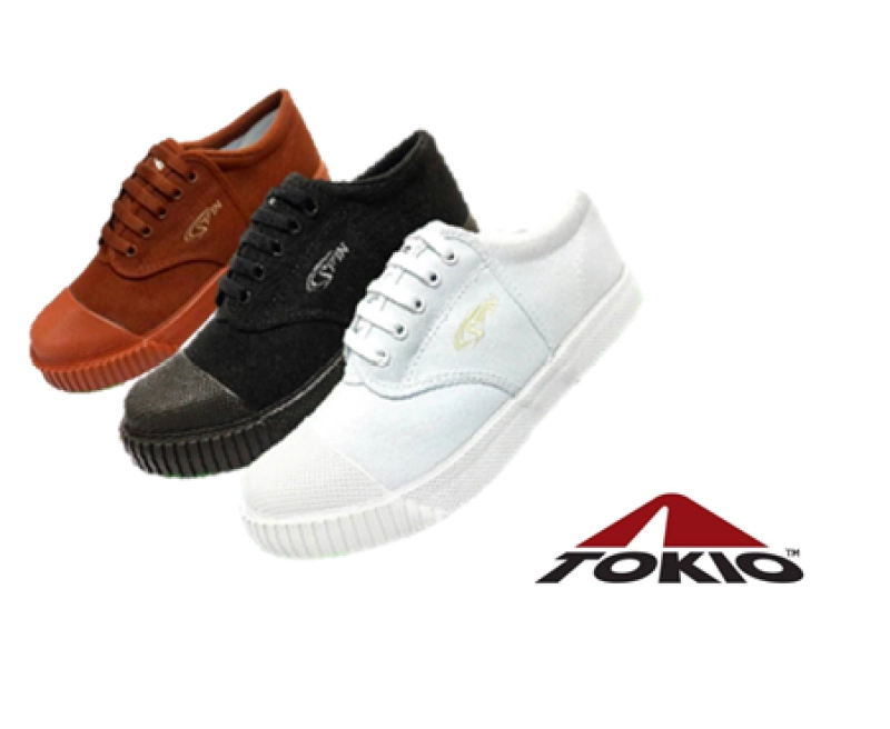 ภาพหน้าปกสินค้ารองเท้าเด็กนักเรียน รองเท้าผ้าใบนักเรียน รองเท้านักเรียน รองเท้าผ้าใบ รุ่น Tokio Spin สีดำ/ขาว/น้ำตาล