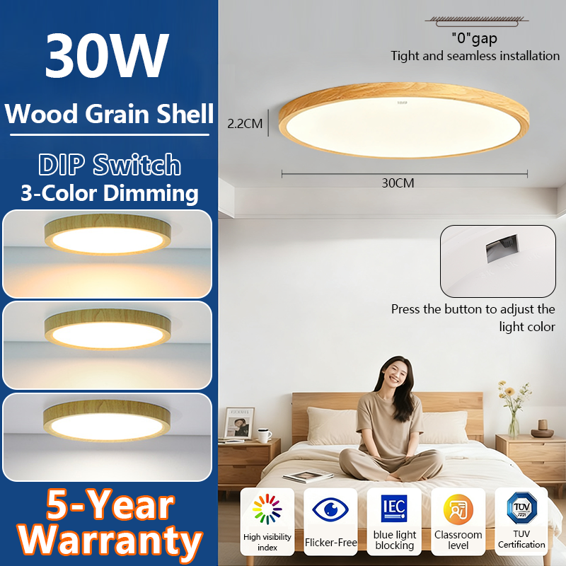 โคมไฟติดเพดานทรงกลม LED 18W 30W 40W 50W โคมไฟเพดานLED 6500K / 3 สี เบาและบางลง ไม่เป็นอันตรายต่อดวงตา ป้องกันแสงสะท้อน ไฟแต่งห้องนอน โคมไฟเพดานทรงกลม โคมไฟติดเพดาน