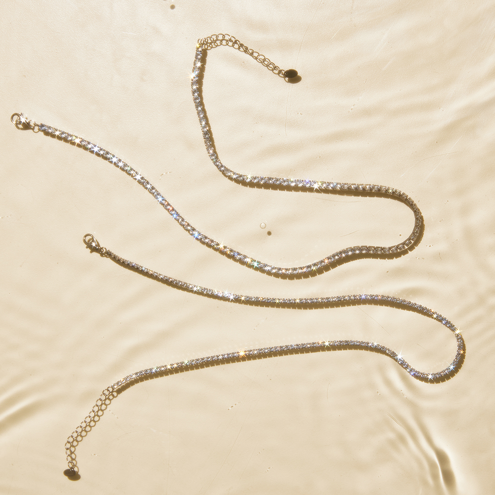 SWAN - Diamond 2mm Stone Necklace สร้อยคอเงินแท้ ฝังเพชรคิวบิกเซอร์โคเนีย cubic zirconia ราคา 2,390 บาท*ส่งฟรี