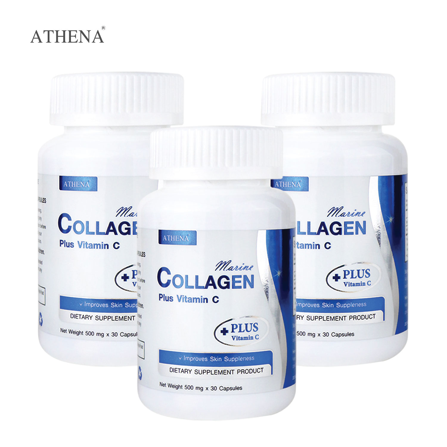 คอลลาเจน เปปไทด์ จากปลาทะเล ผสม วิตามินซี x 3 ขวด เอเธน่า Marine Collagen Peptide Plus Vitamin C Athena