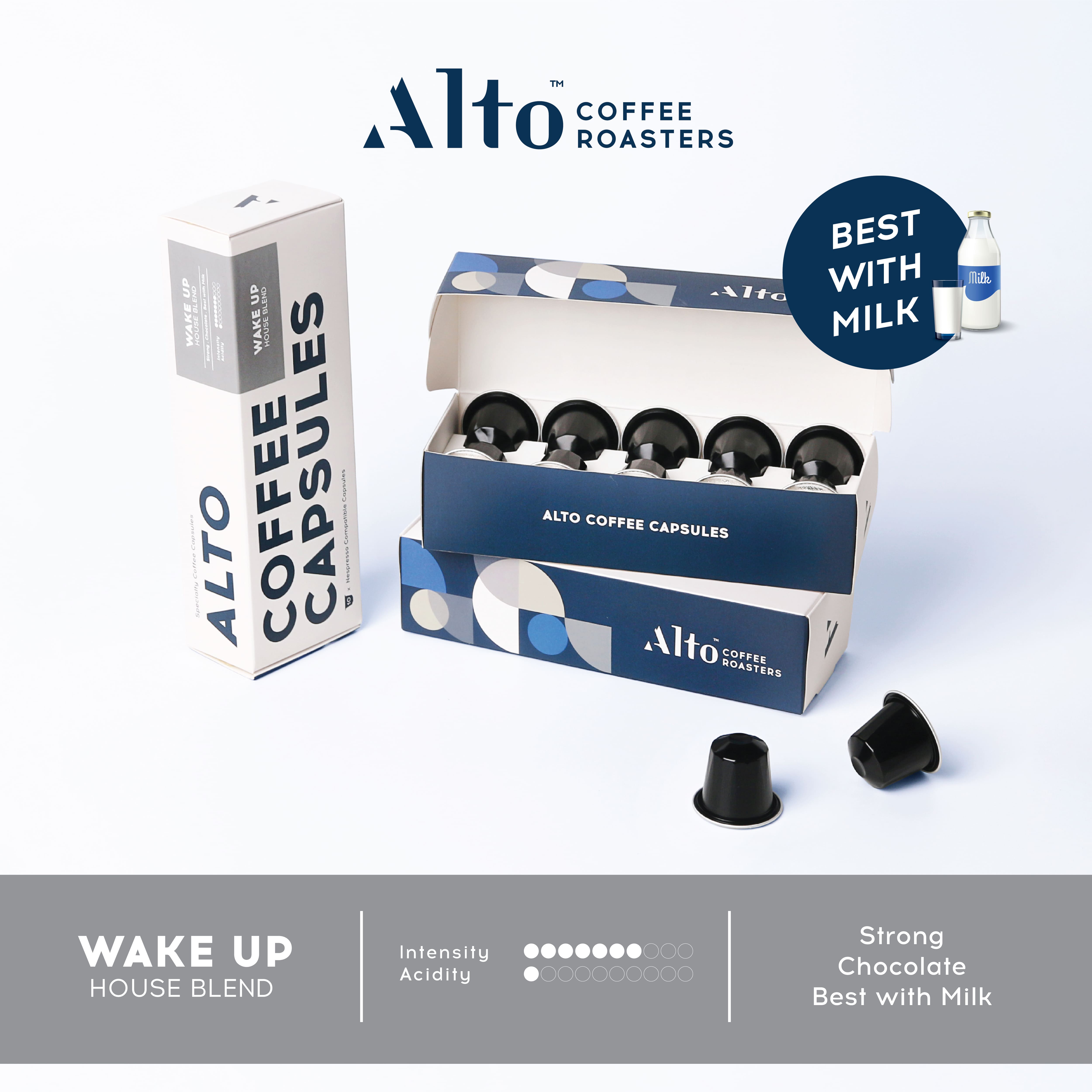 Alto Coffee กาแฟ กาแฟแคปซูล Wake Up House Blend สำหรับเครื่อง Nespresso (10 แคปซูล) ราคา 250 บาท*ส่งฟรี
