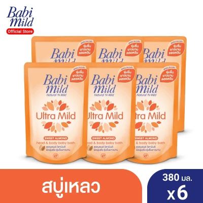 Set Babi Mild Bath Gel Ultra Mild Sweet Almond Head and body bath refill 380 ml X6