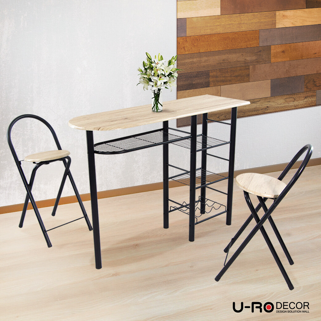 U-RO DECOR รุ่น ILLINOIS (อิลลินอยส์) ชุดโต๊ะรับประทานอาหาร (โต๊ะบาร์ 1+เก้าอี้บาร์ 2 ตัว) Kitchen Bar Table Set โต๊ะ โต๊ะกินข้าว โต๊ะเคาท์เตอร์บาร์