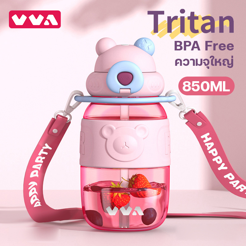 VVA-800ml water bottle for children going to school With shoulder strap Portable children's water bottle, straw type, Tritan material, water bottle for school kids BPA free ราคา 279 บาท*ส่งฟรี