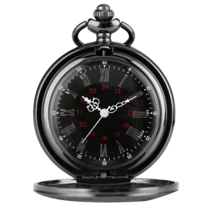 สินค้า นาฬิกาพก ควอตซ์ หน้าจอแสดงผลคู่ ย้อนยุค ดำ ขาว แดง / Pocket Watch Quartz Double Display Retro Black White Red