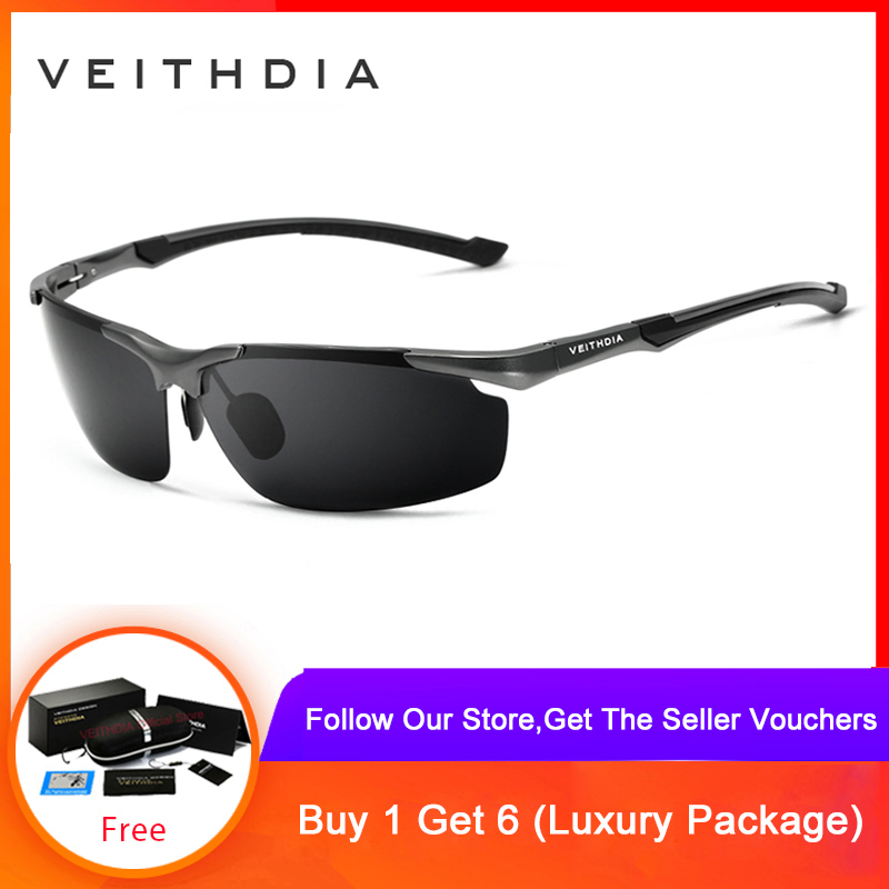 VEITHDIA แว่นกันแดด Polarized UV400 แว่นตากันแดดผู้ชาย ผลิตจากวัสดุแมกนีเซียมอลูมิเนียม แว่นตากันแดด โพลาไรซ์ สำหรับผู้ชาย ใส่ขับรถ สีดำ - 6592