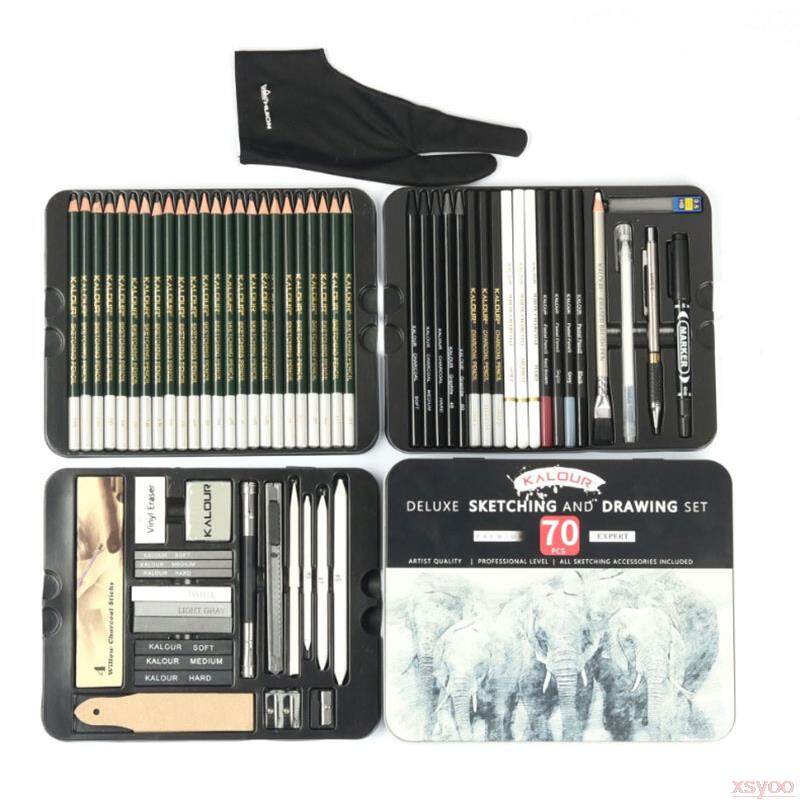 Rex TT ชุดดินสอวาดรูป รวม 70ชิ้น Sketch Pencil Set Professional 70Pcs Drawing Sketch Pencil Set Metal Box Wooden Painting Artist Kit Graphite Charcoal Stick For School Supplies