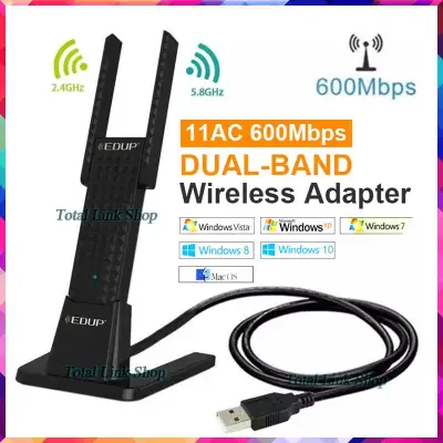 [สัญญาณแรง! แบบตั้งโต๊ะ] ตัวรับสัญญาณเสาคู่ WiFi USB Adapter 600Mbps [โปรดดูรายละเอียดสินค้าก่อน] EDUP Dual Band 2.4GHz/ 5.8GHz (สายยาว1ม.) EDUP-WiFi-600 เสาคู่แบบตั้ง(3)