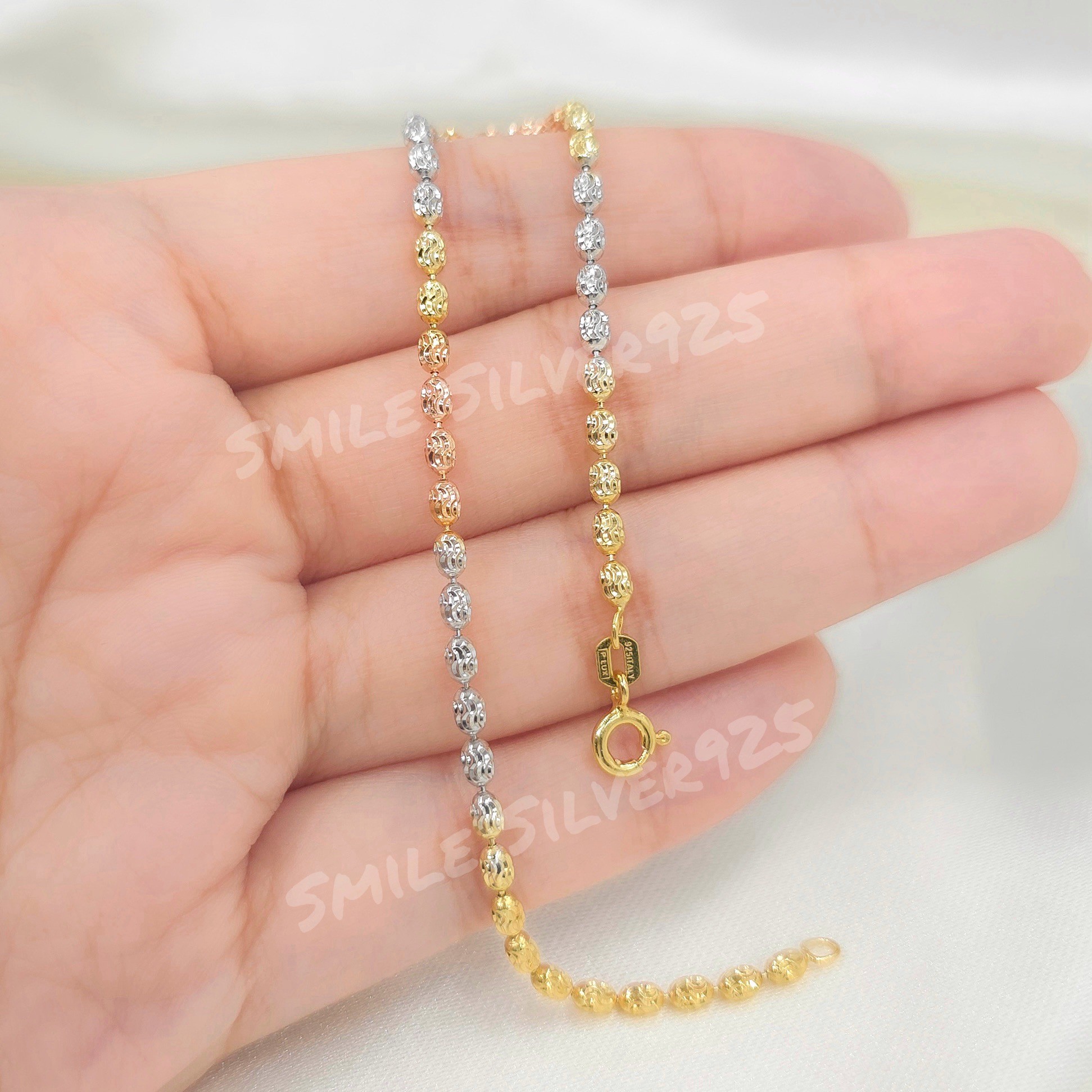 X47 Bracelet, Plated with 3 Kings, Egg-Shaped Pattern, Ss, Size 2.5 Mm. 92.5% Pure Silver, Italy ราคา 1,200 บาท*ส่งฟรี