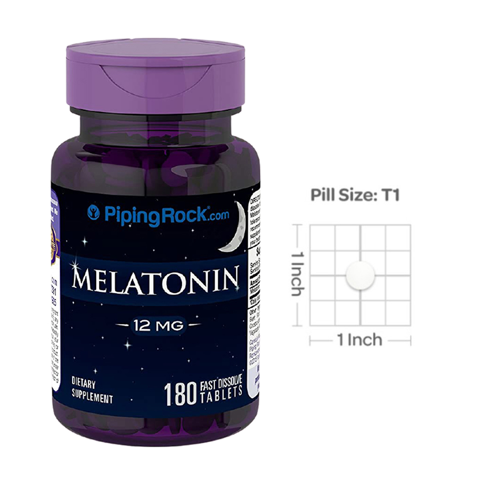 PipingRock Melatonin 12 mg, 180 Fast Dissolve Tablets