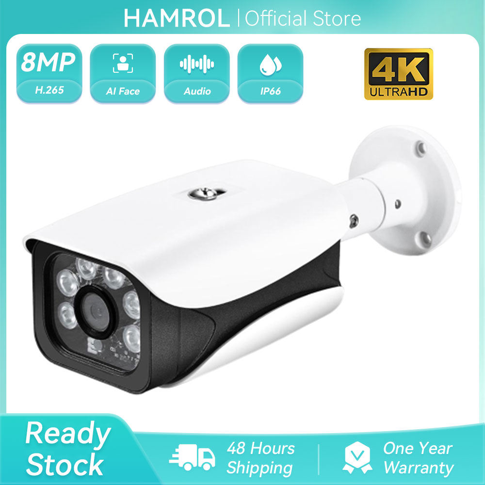 Hamrol 8Mp Ultra Hd 5Mp 4Mp Audio H.265 Poe Ip Camera Ai Face Detection Alert Waterproof Video Surveillance Cctv Camera Ir Night Vision P2P Xmeye ราคา 1,399 บาท*ส่งฟรี