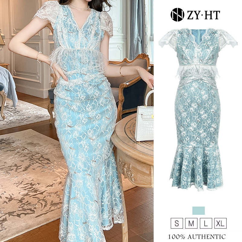 ZY.HT EraVogue เดรสผู้หญิง เดรสสีฟ้า เดรสคอวี เดรสลูกไม้ เดรสหางปลา เดรสไฮโซ เดรสออกงาน เดรสไปงานแต่ง เดรสเซ็กซี่ เดรสฝรั่งเศส 10705 ราคา 2,024 บาท*ส่งฟรี