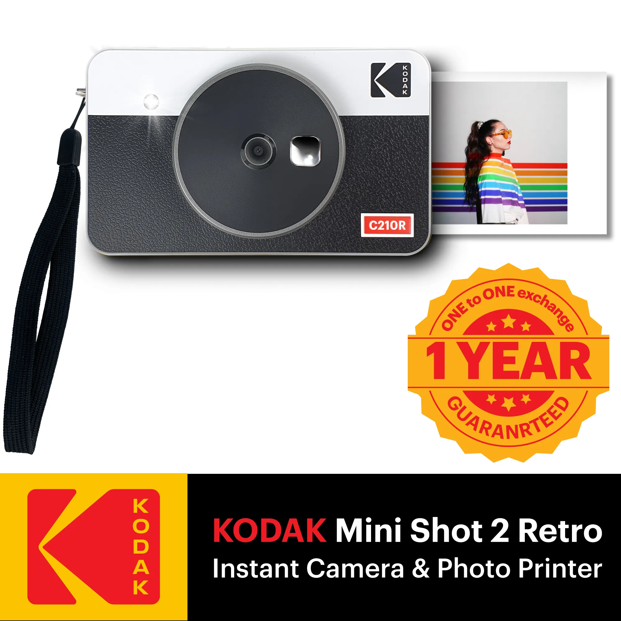 Kodak Mini Shot 2 กล้องโพลารอยด์ Retro กล้องพกพาและเครื่องพิมพ์ภาพ -2-In-1 เครื่องพิมพ์เข้ากันได้กับการเชื่อมต่อ IOS และ Android-Bluetooth