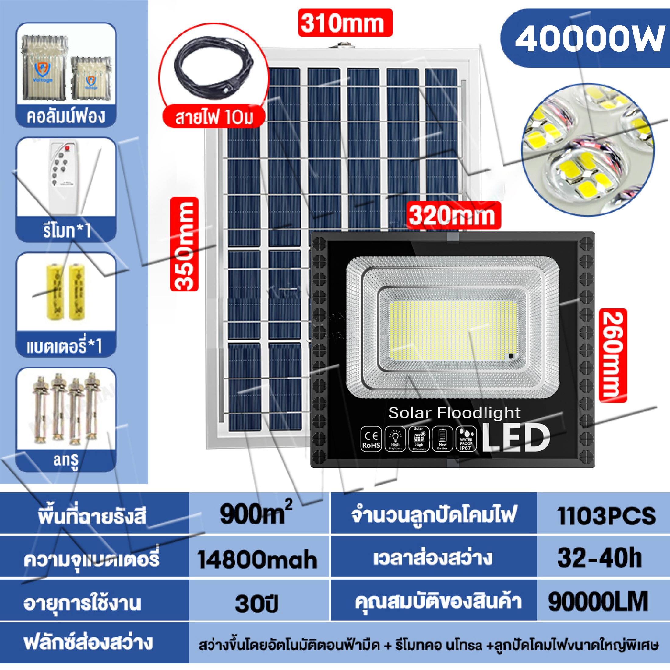 XL⚡ซื้อ1แถม1⚡ไฟโซล่าเซลล์ หลอดไฟ led 50000W 1000000W IP68 กันน้ำ กันฟ้าผ่า โซล่าแสงสีขาว ไฟถนน เซ็นเซอร์ Solar Light ไฟสนาม รับประกัน 30 ปี