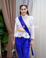 Siamoutfit โจงกระเบน ผ้าไหม งานซิปข้าง งานส่งร้านชุดไทย เอวยืด 24 -42 นิ้ว โจงกระเบนผู้หญิง โจงกระเบนสำเร็จ โจงสีน้ำเงิน โจงกระเบนชุดไทย Jong