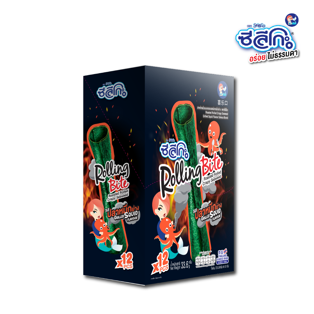 Seeliko Rolling Bite Crispy Roasted Seaweed Rolls Grilled Octopus Flavor 12 Pieces/Box (Size 33.6 Grams) ราคา 56 บาท*ส่งฟรี
