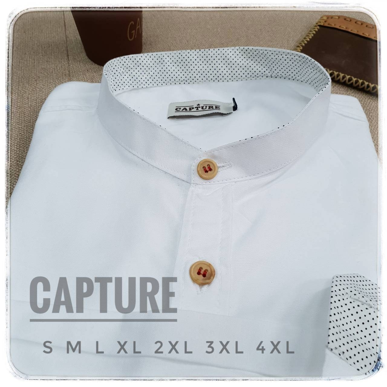 Capture Shirt เสื้อเชิ้ตผู้ชาย แขนยาวคอจีน สีขาว มีถึงอก 48 นื้ว