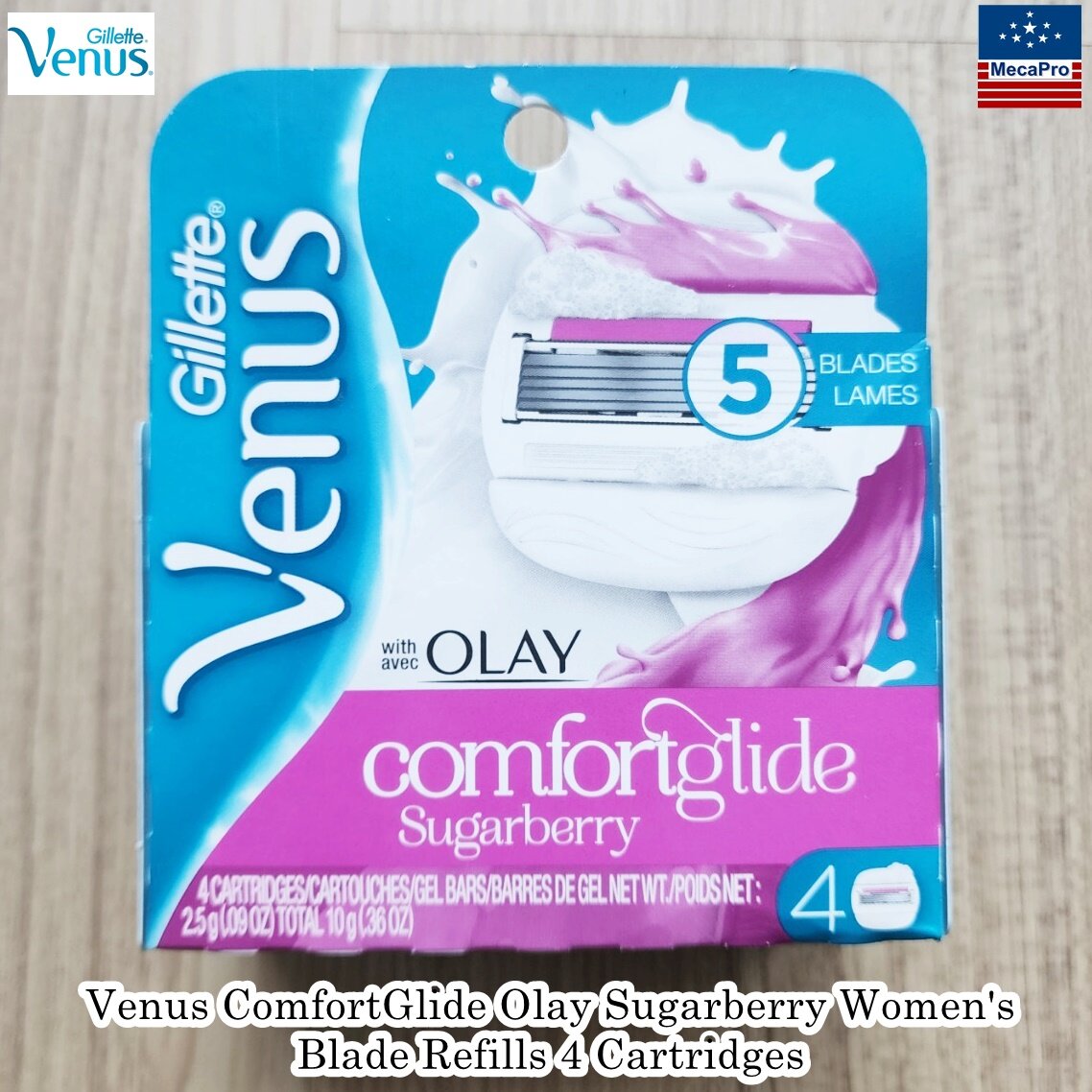 ผลิตภัณฑ์ความงามและการดูแลผิว Gillette Venus ComfortGlide plus Olay Sugarberry Women's Blade Refills 4 Cartridges ยิลเลตต์วีนัส ใบมีดโกน คอมฟอร์ตไกลด์ ชูก้าเบอร์รี่