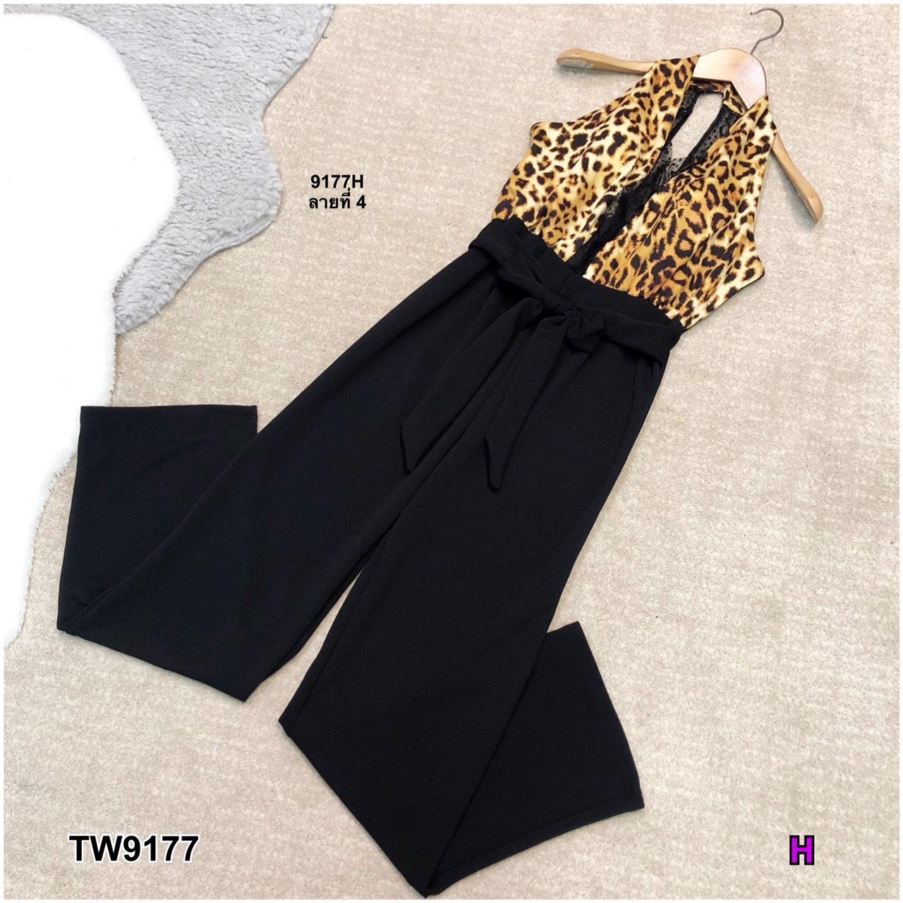 J9177 Jumpsuit จั๊มสูท ลายเสือ ขายาว Leopard print jumpsuit, long leg