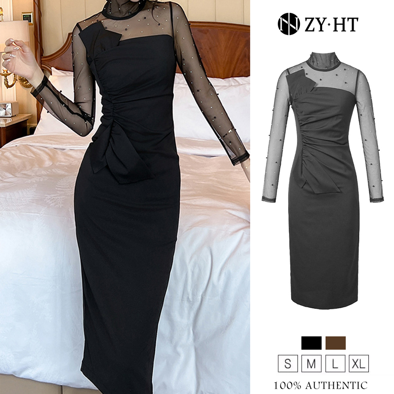 ZY.HT EraVogue เดรสผู้หญิง เดรสสีดำ สีน้ำตาล เดรสแขนยาว เดรสตาข่าย เดรสทำงาน เดรสไฮโซ เดรสออกงาน เดรสฝรั่งเศส 10779 ราคา 1,466 บาท*ส่งฟรี