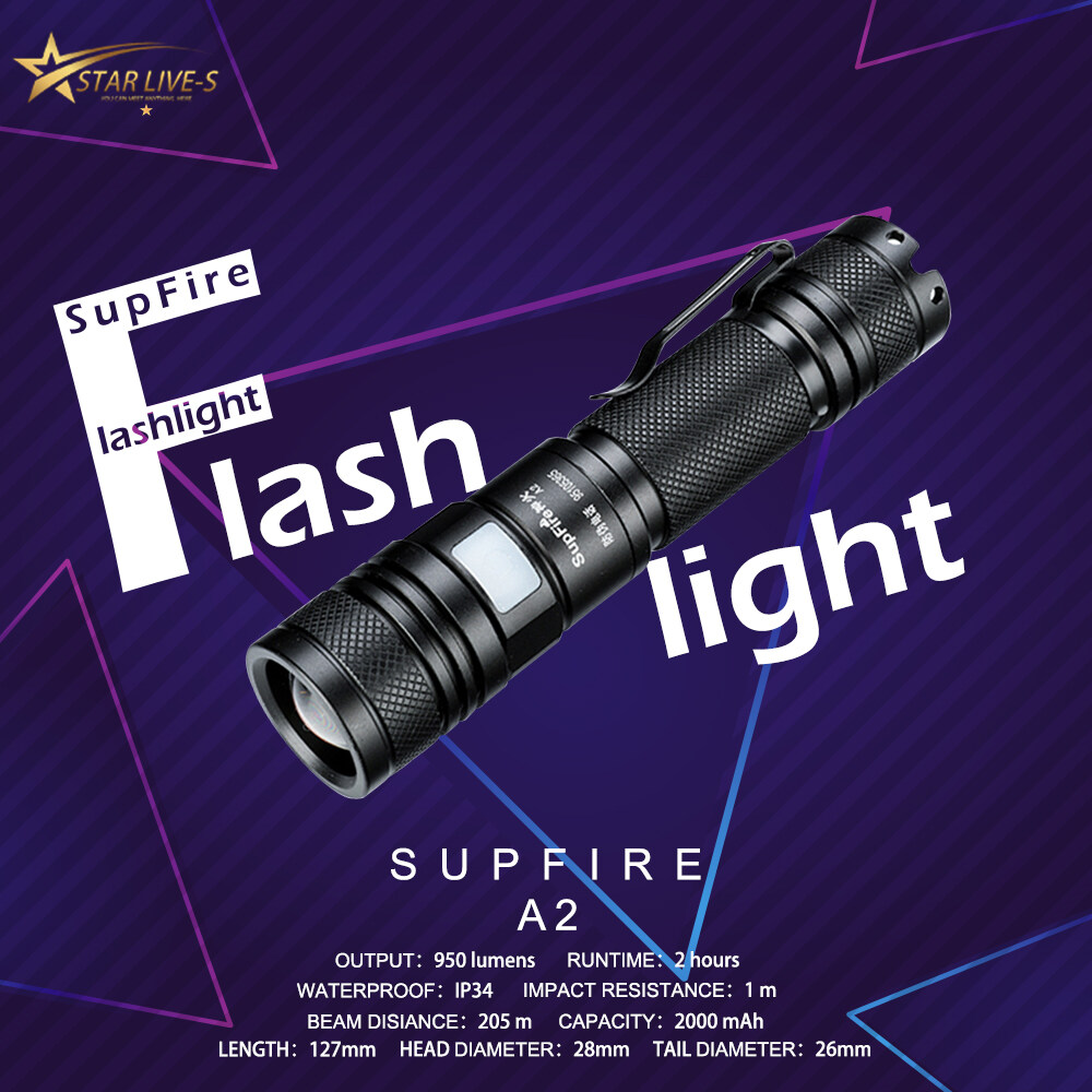SupFire A2 HI ไฟฉาย แรงสูง สว่างมาก 950LM Flashlight ไฟฉาย ไฟ LED （แบตเตอรี่ในตัว）