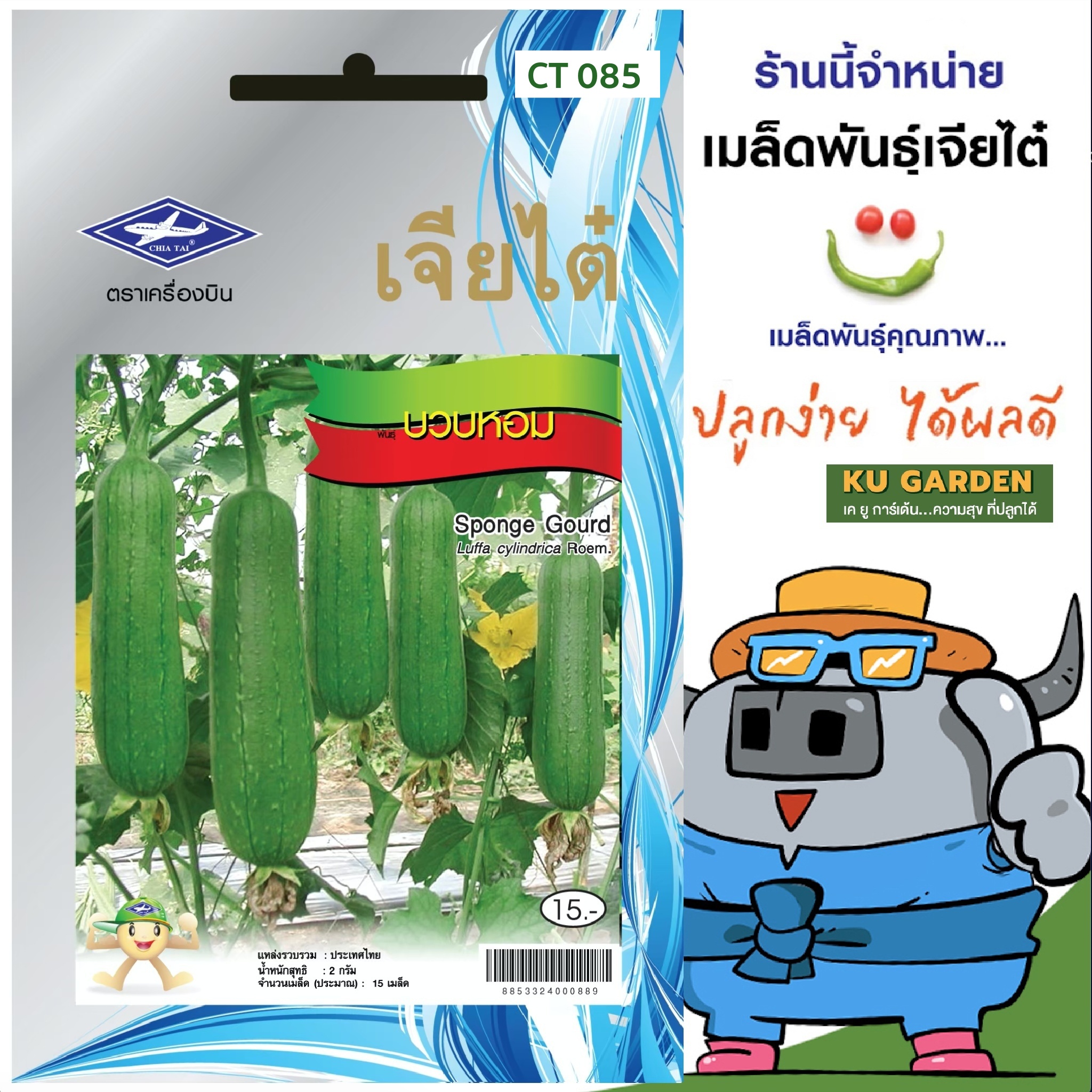 CHIATAI 🇹🇭 ผักซอง เจียไต๋ บวบหอม O085 ประมาณ 15 เมล็ด บวบ เมล็ดพันธุ์ผัก เมล็ดผัก เมล็ดพืช ผักสวนครัว