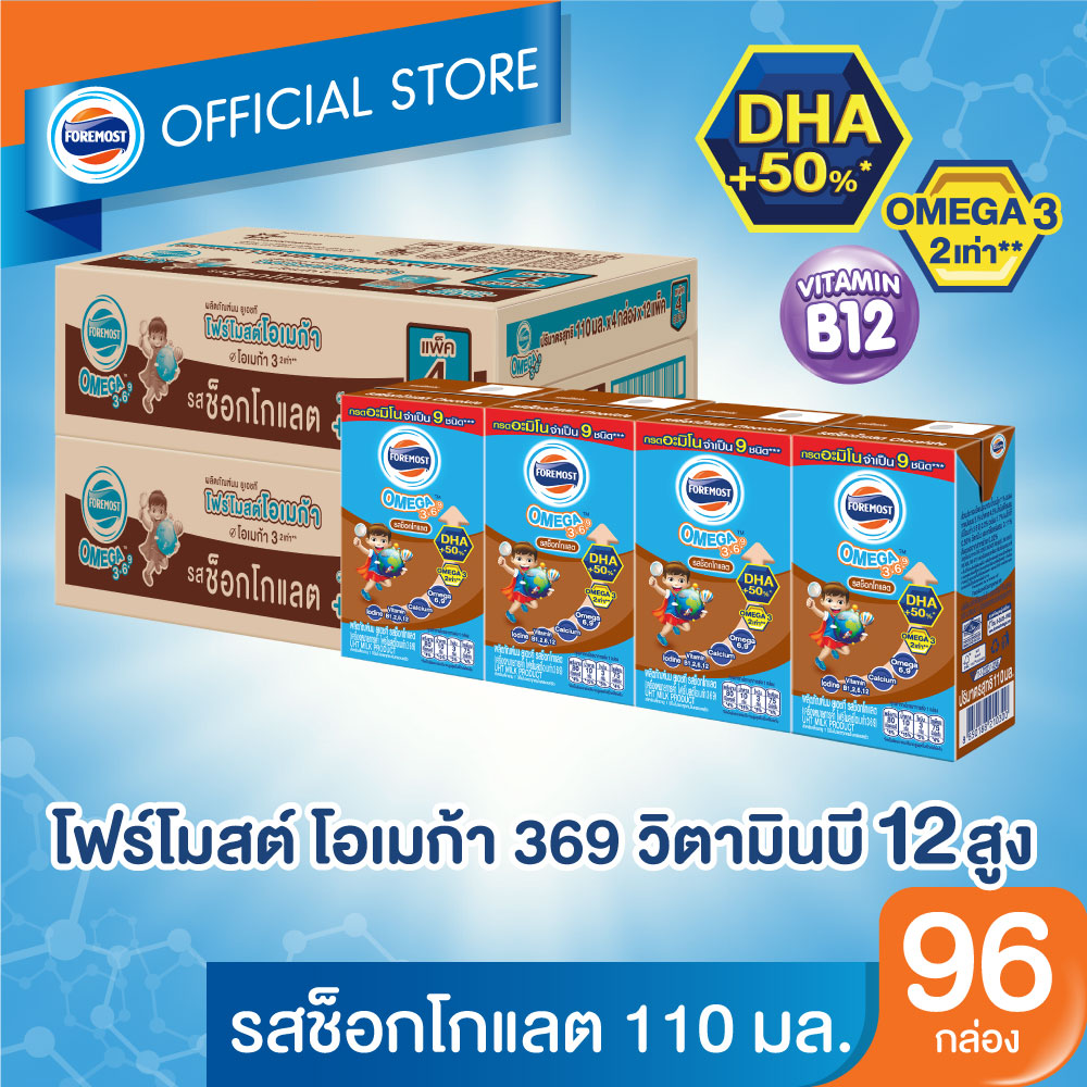 [ยกลังx2][48 กล่อง/ลัง] โฟร์โมสต์ โอเมก้า 369 นมยูเอชที รสช็อคโกแลต 110 มล. Foremost Omega 369 Chocolate 110ml [x2cartons][48 boxes/carton]