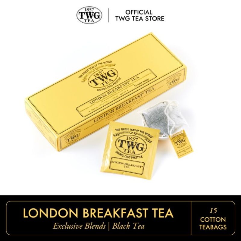 TWG Tea | London Breakfast Tea, Black Tea Blend in 15 Hand Sewn Cotton Tea Bags in a Giftbox, 37.5g ราคา 1,090 บาท*ส่งฟรี