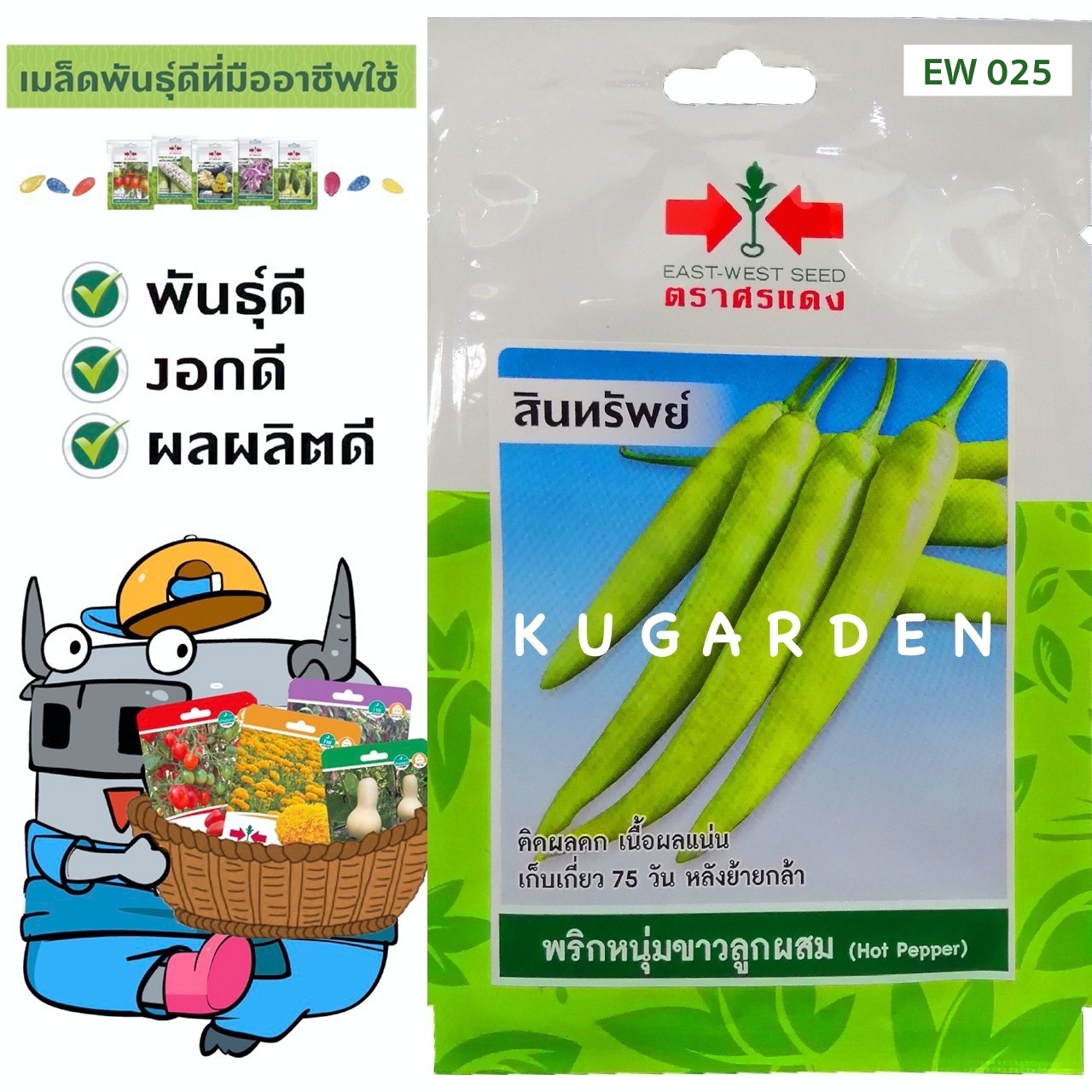 SORNDAENG 🇹🇭 ผักซอง ศรแดง พริกหนุ่มขาว สินทรัพย์ #EW025 เมล็ดพันธุ์ พริก เมล็ดพันธุ์ผัก ผักสวนครัว ผักศรแดง