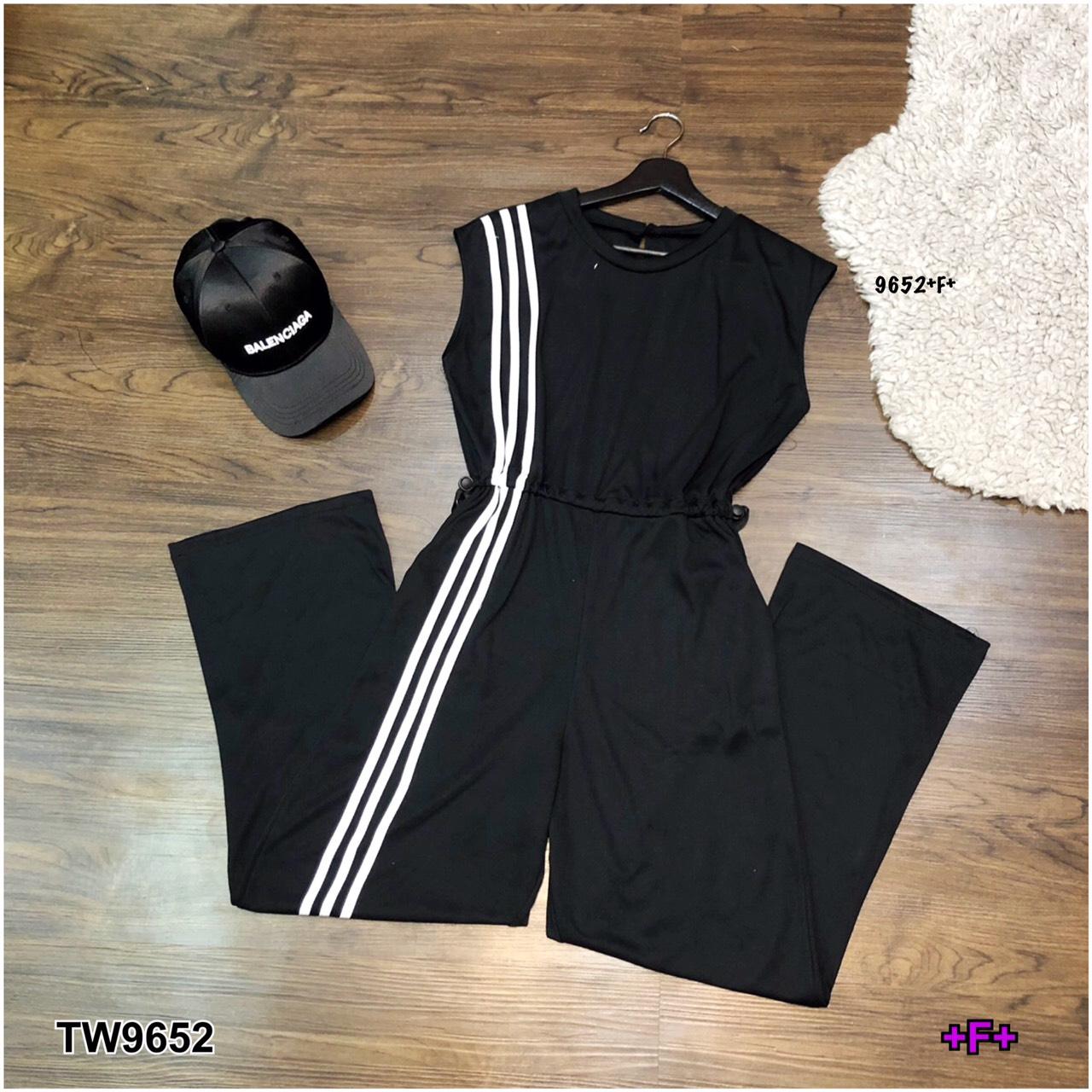 SS9652 Jumpsuit จั๊มสูท แขนกุด ขายาว แต่งแถบ