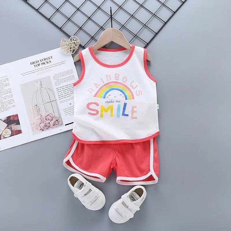 Babyonline(Y230)I4ชุดเช็ทเสื้อกล้ามและกางเกงสำหรับเด็กลายการ์ตูนน่ารักๆ