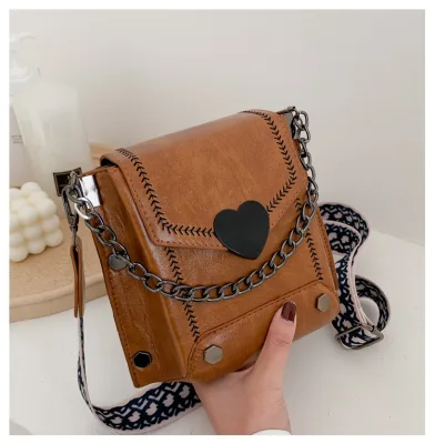 Net red small bag female new trendy Korean version of the wild texture messenger bag wide shoulder strap fashionable one-shoulder small square bag IBS605