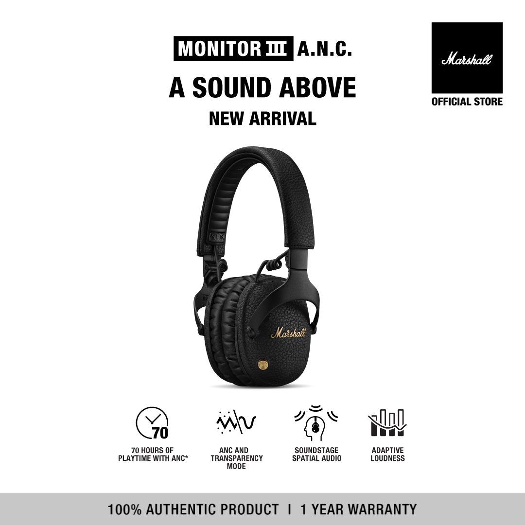 [NEW ARRIVAL] MARSHALL MONITOR III A.N.C. BLACK - Free shipping + 1 Year Warranty (Earphone, Headphone, Bluetooth headphones, ANC earphones, True wireless,Headset, Noise cancelling headphones) ราคา 12,990 บาท*ส่งฟรี