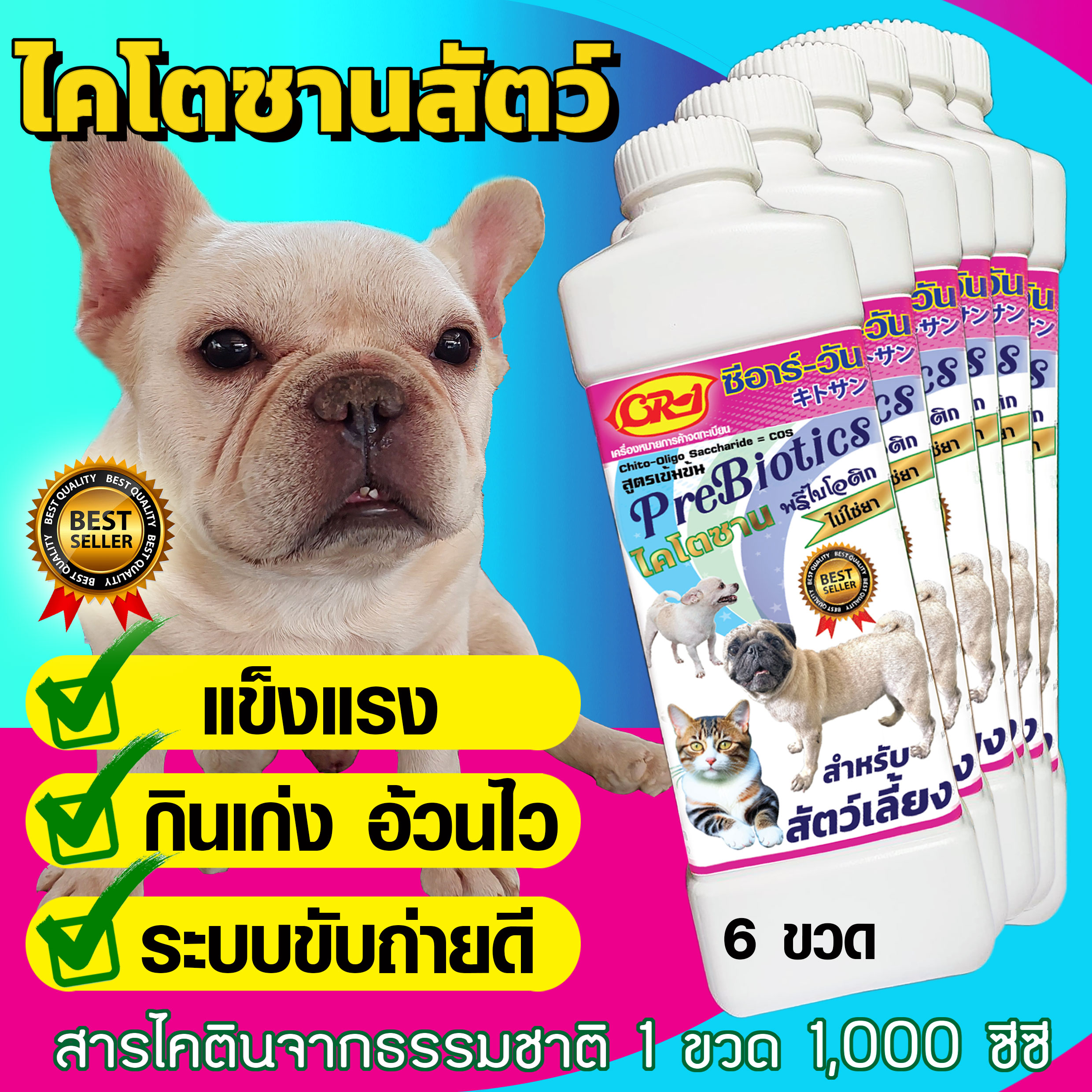 ไคโตซาน ซีอาร์-วัน พรีใบโอติก สำหรับสัตว์เลี้ยง ขนาด 1 ลิตร จำนวน 6 ขวด ราคา 565 บาท*ส่งฟรี